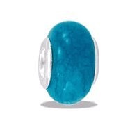 Bright Blue Jade Stone European/Memory Charm Double Sterling Layered Bead - Fits Pandora Bracelets Bright Blue Jade Stone European/Memory Charm Double Sterling Layered Bead - Fits Pandora Bracelets