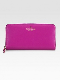 A boldly colored style in textured, saffiano leather with a logo detail.Zip-around closureLogo detailOne outside open pocketOne center zip pocket with two compartmentsThree inner compartmentsTwelve card slotsLeather lining7.5W X 4H X ¼DImported A boldly colored style in textured, saffiano leather with a logo detail.Zip-around closureLogo detailOne outside open pocketOne center zip pocket with two compartmentsThree inner compartmentsTwelve card slotsLeather lining7.5W X 4H X ¼DImported