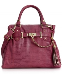 For the love of luxe, this impossibly sleek lizard-embossed print satchel from Steve Madden takes daytime accessorizing to a new level. With golden hardware detailing, lady-like handles and delicate belt accent, it's an effortless way to add elegance to any outfit. For the love of luxe, this impossibly sleek lizard-embossed print satchel from Steve Madden takes daytime accessorizing to a new level. With golden hardware detailing, lady-like handles and delicate belt accent, it's an effortless way to add elegance to any outfit.