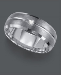 Let eternal style shine. Men's ring by Triton features a sophisticated tungsten carbide band accented by a single, round-cut diamond. Sizes 8-15. Let eternal style shine. Men's ring by Triton features a sophisticated tungsten carbide band accented by a single, round-cut diamond. Sizes 8-15.