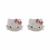 Hello Kitty Silver Plated Crystal Stud Earrings with Pink Bow