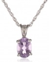 Sterling Silver 8x6mm Oval Amethyst Pendant Necklace