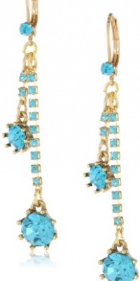 Betsey Johnson Iconic Stone Blue Gem Linear Drop Earrings