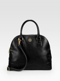 Luxurious saffiano leather in a chic dome frame with a versatile detachable strap.Double top handles, 4½ dropDetachable adjustable shoulder strap, 12¼-23¾ dropTop zip closureProtective metal feetOne inside zip pocketTwo inside open pocketsCotton lining12¾W X 10H X 4DImported Luxurious saffiano leather in a chic dome frame with a versatile detachable strap.Double top handles, 4½ dropDetachable adjustable shoulder strap, 12¼-23¾ dropTop zip closureProtective metal feetOne inside zip pocketTwo inside open pocketsCotton lining12¾W X 10H X 4DImported