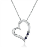 3 Stone Sapphire and Diamond Open Heart Pendant Necklace in Sterling Silver (18 Chain)- Cherry Wood Box 3 Stone Sapphire and Diamond Open Heart Pendant Necklace in Sterling Silver (18 Chain)- Cherry Wood Box