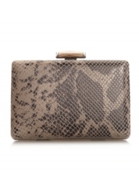 Trendy meets elegant in this enticing minaudiere by BCBGeneration. A gem-inspired closure and classic silhouette make this design ideal for a chic night out. Trendy meets elegant in this enticing minaudiere by BCBGeneration. A gem-inspired closure and classic silhouette make this design ideal for a chic night out.