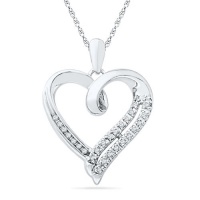 Sterling Silver White Round Diamond Heart Pendant (1/10 Cttw) Sterling Silver White Round Diamond Heart Pendant (1/10 Cttw)