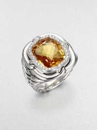 From the Labyrinth Collection. Beautiful, faceted citrine surrounded by dazzling diamonds set in sleek sterling silver on an iconic cable shank CitrineDiamonds, .20 tcwSterling silverImported From the Labyrinth Collection. Beautiful, faceted citrine surrounded by dazzling diamonds set in sleek sterling silver on an iconic cable shank CitrineDiamonds, .20 tcwSterling silverImported