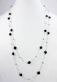 Alfani Necklace, Silver-Tone 60 Chain with Silver Beads Channel Set Jet Crystals Necklace Alfani Necklace, Silver-Tone 60 Chain with Silver Beads Channel Set Jet Crystals Necklace