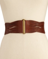 Detailed weaving and rich leather lend a stylish touch to this stretch belt from Fossil. It's an ideal choice for emphasizing your waist. Detailed weaving and rich leather lend a stylish touch to this stretch belt from Fossil. It's an ideal choice for emphasizing your waist.