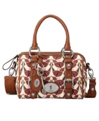 Bursting with a personality all its own, this printed design from Fossil will put you in the style spotlight. A refined satchel silhouette decorated with shiny silvertone hardware and iconic signature charms. Bursting with a personality all its own, this printed design from Fossil will put you in the style spotlight. A refined satchel silhouette decorated with shiny silvertone hardware and iconic signature charms.