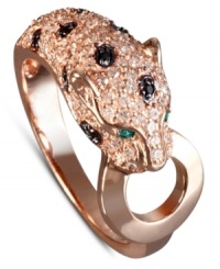 Fiercely fashionable. EFFY Collection's wild style features a panther head decorated by round-cut white diamonds (5/8 ct. t.w.), black diamond accents and emerald accents as eyes. Set in 14k rose gold.