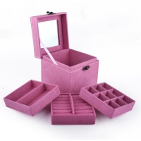 Aspire Lint Jewelry Box / Jewelry Organizer, Three-layer, 4.5 x 4.5 x 4.5 - Pink, Gift Idea Aspire Lint Jewelry Box / Jewelry Organizer, Three-layer, 4.5 x 4.5 x 4.5 - Pink, Gift Idea