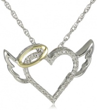 XPY Sterling Silver and 14k Yellow Gold Diamond Winged Halo Heart Pendant Necklace (.04cttw, I-J Color, I2-I3 Clarity), 18 XPY Sterling Silver and 14k Yellow Gold Diamond Winged Halo Heart Pendant Necklace (.04cttw, I-J Color, I2-I3 Clarity), 18