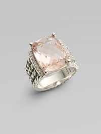 From the Wheaton Collection. A faceted cushion of shimmering morganite, edged by rows of diamonds, in a wide cable band of sterling silver..Morganite Diamonds, 0.16 tcw Sterling silver Diameter, about 16mm Imported From the Wheaton Collection. A faceted cushion of shimmering morganite, edged by rows of diamonds, in a wide cable band of sterling silver..Morganite Diamonds, 0.16 tcw Sterling silver Diameter, about 16mm Imported