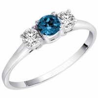 14K Gold Round 3 Stone Blue Diamond & White Diamond Ring (1/2 cttw) 14K Gold Round 3 Stone Blue Diamond & White Diamond Ring (1/2 cttw)