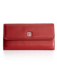 One you'll want to keep in your hand: this soft, waxy pebbled leather clutch features chic contrast stitching on the front, a convenient zip pocket on the back and full wallet functionality on the interior. One you'll want to keep in your hand: this soft, waxy pebbled leather clutch features chic contrast stitching on the front, a convenient zip pocket on the back and full wallet functionality on the interior.