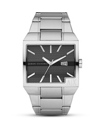 Trim an urban look with city-sleek accessories like Armani Exchange's stainless steel bracelet watch. Slip it on to give classic tailoring and sharp suits a contemporary accent. Trim an urban look with city-sleek accessories like Armani Exchange's stainless steel bracelet watch. Slip it on to give classic tailoring and sharp suits a contemporary accent.