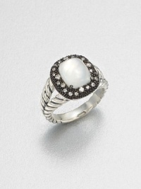 From the Moonlight Ice Collection. A luminous moonstone cabochon is surrounded by brilliant diamonds set in blackened sterling silver. MoonstoneDiamonds, .21 tcwBlackened sterling silverSterling silverWidth, about .39Imported From the Moonlight Ice Collection. A luminous moonstone cabochon is surrounded by brilliant diamonds set in blackened sterling silver. MoonstoneDiamonds, .21 tcwBlackened sterling silverSterling silverWidth, about .39Imported