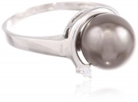 Sterling Silver 10mm Black Shell Pearl and Cubic Zirconia Ring Sterling Silver 10mm Black Shell Pearl and Cubic Zirconia Ring