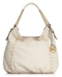 A laid-back silhouette gets a posh upgrade in python-embossed leather with glam, golden hardware. Demure chain-link straps play perfectly against the edgy stud accents, while the spacious interior features plenty of pockets for the essentials that need safekeeping. A laid-back silhouette gets a posh upgrade in python-embossed leather with glam, golden hardware. Demure chain-link straps play perfectly against the edgy stud accents, while the spacious interior features plenty of pockets for the essentials that need safekeeping.