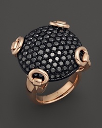Black diamonds in an equestrian-inspired 18K rose gold setting. A domed design displays diamonds from all angles. Black diamonds in an equestrian-inspired 18K rose gold setting. A domed design displays diamonds from all angles.