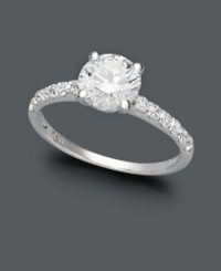 A hint of sparkle and traditional style make an effortless statement. This exquisite piece by Arabella features a stunning, round-cut Swarovski zirconia (2-3/4 ct. t.w.) with round-cut Swarovski zirconias at the shoulders. Crafted in 14k white gold. A hint of sparkle and traditional style make an effortless statement. This exquisite piece by Arabella features a stunning, round-cut Swarovski zirconia (2-3/4 ct. t.w.) with round-cut Swarovski zirconias at the shoulders. Crafted in 14k white gold.