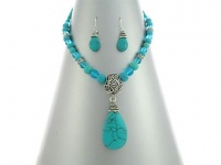 Winnity Turquiose and Ice Blue Beads Teardrop Necklace and Earrings Set Antique Silver Tone Winnity Turquiose and Ice Blue Beads Teardrop Necklace and Earrings Set Antique Silver Tone