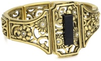 T Tahari Gold Tone with Black Resin and Crystal Stretch Bracelet