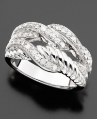 Thickly braided ropes of sterling silver accented with round-cut diamonds (1/2 ct. t.w.) turn up the romance in this fine ring. Thickly braided ropes of sterling silver accented with round-cut diamonds (1/2 ct. t.w.) turn up the romance in this fine ring.