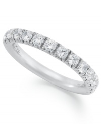 Hearts. Arrows. Together. This stunning 14k white gold anniversary band features diamonds cut with an arrow pattern visible from above and heart pattern visible from below (total 3/4 ct. t.w.). Ring comes with a certificate and viewer which allows you to see the difference for yourself. Hearts. Arrows. Together. This stunning 14k white gold anniversary band features diamonds cut with an arrow pattern visible from above and heart pattern visible from below (total 3/4 ct. t.w.). Ring comes with a certificate and viewer which allows you to see the difference for yourself.
