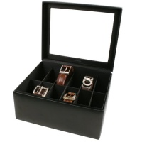 12 Belt Box Valet Organizer Large Compartments Black Leather Glass Top 12 Belt Box Valet Organizer Large Compartments Black Leather Glass Top