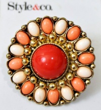 Style&co Gold Tone and Coral Round Adjustable Stretch Ring Style&co Gold Tone and Coral Round Adjustable Stretch Ring