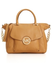 The quintessential Michael Kors satchel. A refined silhouette combines with statement making chain embellishments for a versatile look that will transcend all seasons. The quintessential Michael Kors satchel. A refined silhouette combines with statement making chain embellishments for a versatile look that will transcend all seasons.