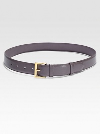 Saffiano leather belt with goldtone steel buckle. Width, about 2.25Made in Italy Saffiano leather belt with goldtone steel buckle. Width, about 2.25Made in Italy