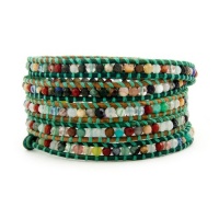 Chan Luu Multi Wrap Bracelet on Berol Leather with Green Contrasting Thread Chan Luu Multi Wrap Bracelet on Berol Leather with Green Contrasting Thread