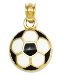 The perfect gift for the next Mia Hamm or David Beckham. This decorative soccer ball charm features a black and white enamel surface, set in 14k gold. Chain not included. Approximate length: 3/4 inch. Approximate width: 2/5 inch. The perfect gift for the next Mia Hamm or David Beckham. This decorative soccer ball charm features a black and white enamel surface, set in 14k gold. Chain not included. Approximate length: 3/4 inch. Approximate width: 2/5 inch.