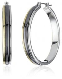 Anne Klein Mixed Metal Gold-Tone Plated and Hematite-Color Hoop Earrings Anne Klein Mixed Metal Gold-Tone Plated and Hematite-Color Hoop Earrings