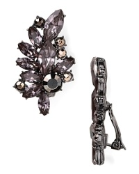 Equal parts beautiful and bewitching, this pair of earrings from Aqua flaunts wicked glamor with their cluster of darkly hued gemstones. Equal parts beautiful and bewitching, this pair of earrings from Aqua flaunts wicked glamor with their cluster of darkly hued gemstones.