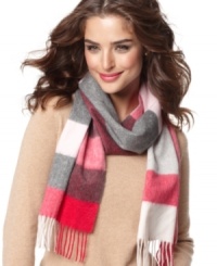 Stand up to winter with this trendsetting, color blocked cashmere scarf keeping you warm and cheery. By Charter Club. Stand up to winter with this trendsetting, color blocked cashmere scarf keeping you warm and cheery. By Charter Club.