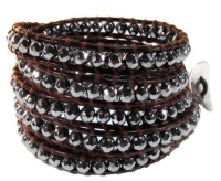 Journey Faceted Hematite Gemstone Wrap Bracelet on Genuine Brown Leather, Extra Long 5x Wrap Bracelet Journey Faceted Hematite Gemstone Wrap Bracelet on Genuine Brown Leather, Extra Long 5x Wrap Bracelet