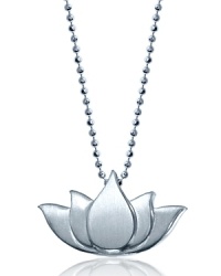 This sterling silver lotus pendant from Alex Woo is bohemian hardware. Simple but elegant, this piece hints at hippie chic worn over basics or a printed maxi. This sterling silver lotus pendant from Alex Woo is bohemian hardware. Simple but elegant, this piece hints at hippie chic worn over basics or a printed maxi.
