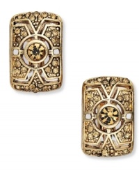 Total squares. These alluring button earrings from Charter Club spice up any look with topaz glass accents. Crafted in gold tone mixed metal. Approximate diameter: 2/5 inch Total squares. These alluring button earrings from Charter Club spice up any look with topaz glass accents. Crafted in gold tone mixed metal. Approximate diameter: 2/5 inch