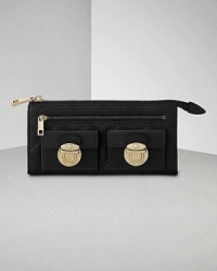 Introduce a chic hit of color into your wardrobe with this quilted leather clutch from Marc Jacobs. This bold piece perfectly showcases the label's signature cool while keeping your essentials in place. Introduce a chic hit of color into your wardrobe with this quilted leather clutch from Marc Jacobs. This bold piece perfectly showcases the label's signature cool while keeping your essentials in place.