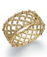 Slip-on style has never been more stylish. This Charter Club basket weave bracelet blends an eye-catching design with topaz-hued glass stones. Bracelet stretches to fit wrist. Crafted in gold tone mixed metal. Approximate diameter: 2-1/4 inches. Slip-on style has never been more stylish. This Charter Club basket weave bracelet blends an eye-catching design with topaz-hued glass stones. Bracelet stretches to fit wrist. Crafted in gold tone mixed metal. Approximate diameter: 2-1/4 inches.