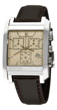 Burberry Men's BU1565 Square Ivory Chronograph Dial Leather Strap Watch Burberry Men's BU1565 Square Ivory Chronograph Dial Leather Strap Watch