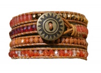 Tangerine Beaded Leather Wrap Bracelet (small (28.5)) Tangerine Beaded Leather Wrap Bracelet (small (28.5))