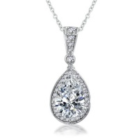 Bling Jewelry 925 Sterling Silver CZ Teardrop Vintage Pendant Necklace 16in Bling Jewelry 925 Sterling Silver CZ Teardrop Vintage Pendant Necklace 16in