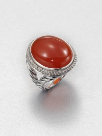 From the Signature Oval Collection. A warm carnelian cabochon surrounded by dazzling diamonds set in sleek sterling silver on an iconic split cable shank. CarnelianDiamonds, .82 tcwSterling silverWidth, about .9Imported