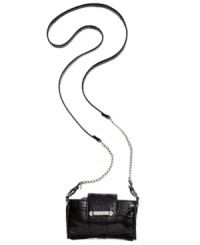 Take your favorite tech toy with you wherever you go with this cool, croc-embossed crossbody from Nine West. Chic chain-link details and signature hardware dress the outside, while the compact, well-organized interior perfectly fits PDA and a few other little extras. Take your favorite tech toy with you wherever you go with this cool, croc-embossed crossbody from Nine West. Chic chain-link details and signature hardware dress the outside, while the compact, well-organized interior perfectly fits PDA and a few other little extras.